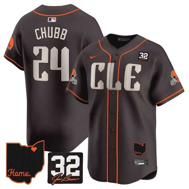 Men%27s Cleveland Browns #24 Nick Chubb Brown With Jim Brown Memorial & Home Patch Vapor Premier Limited Stitched Baseball Jersey->dallas cowboys->NFL Jersey